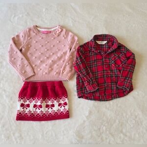 H&M Pink Sweater and Red Plaid Shirt Set